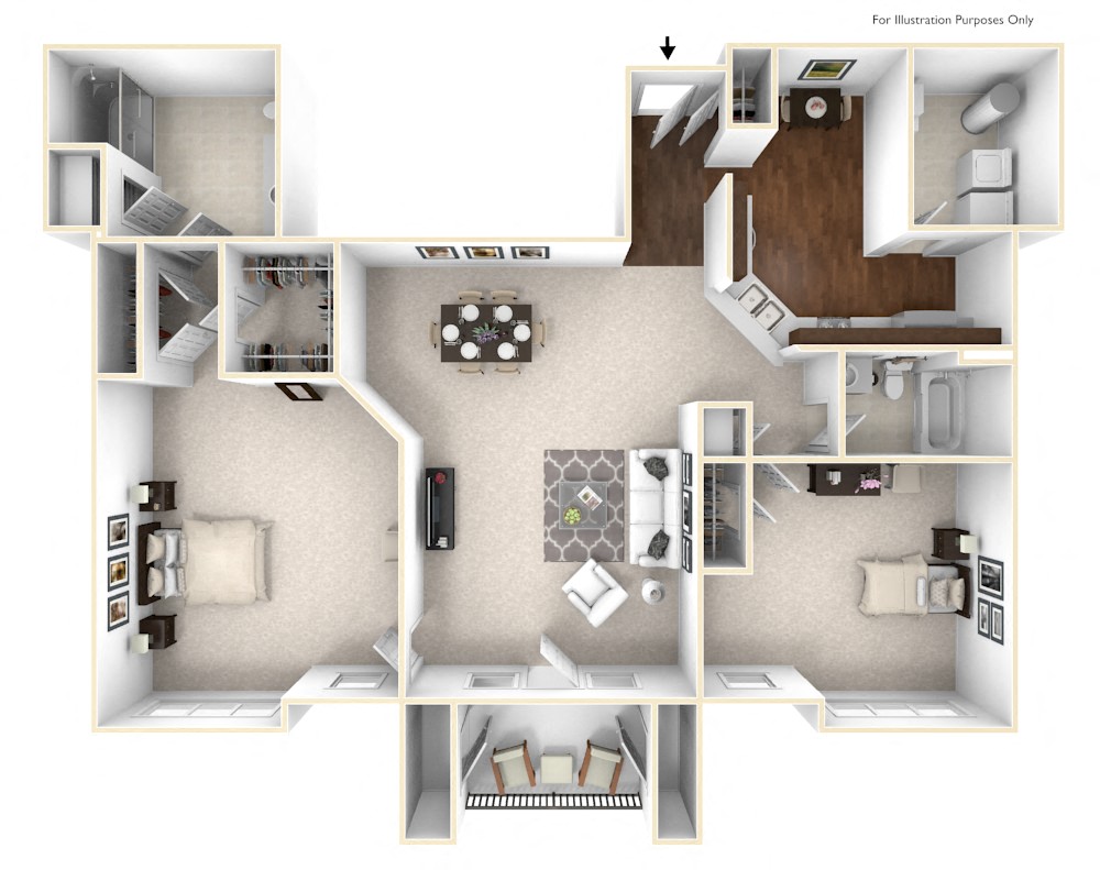 Floor plan for 2 beds, 2 baths, 1703 sqft